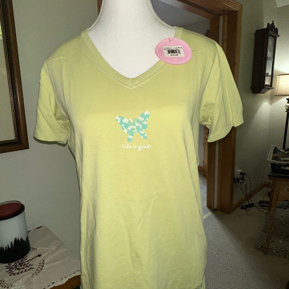 Life Is Good Women's Light Green V-Neck Tee